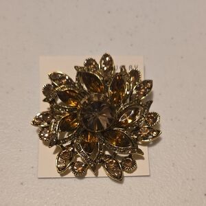 Elegant Gold and Brown Floral Brooch